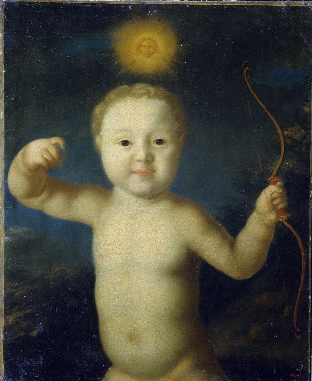 Portræt af Tsarevich Alexis Petrovich af Rusland (1690-1718). (Portræt af Tsarevich Alexei Petrovich af Rusland). Repræsenterer baby i Eros, nøgen med sin bue og overvundet af en sol midt om natten. Maleri af Grigori Dmitrievich Molchanov (ca. 1730-efter af Grigory Dmitriev Molchanov