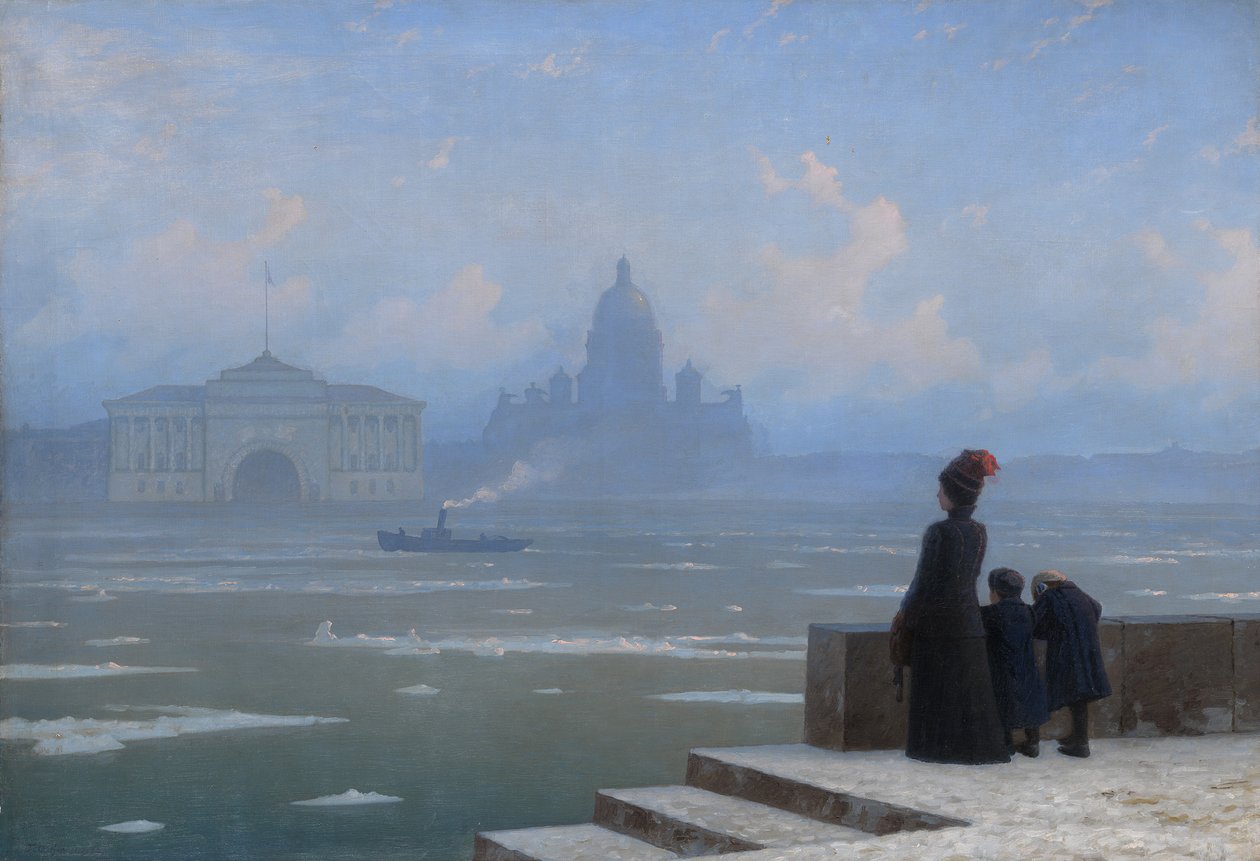 Is, der driver på Neva-floden i St. Petersborg, 1890