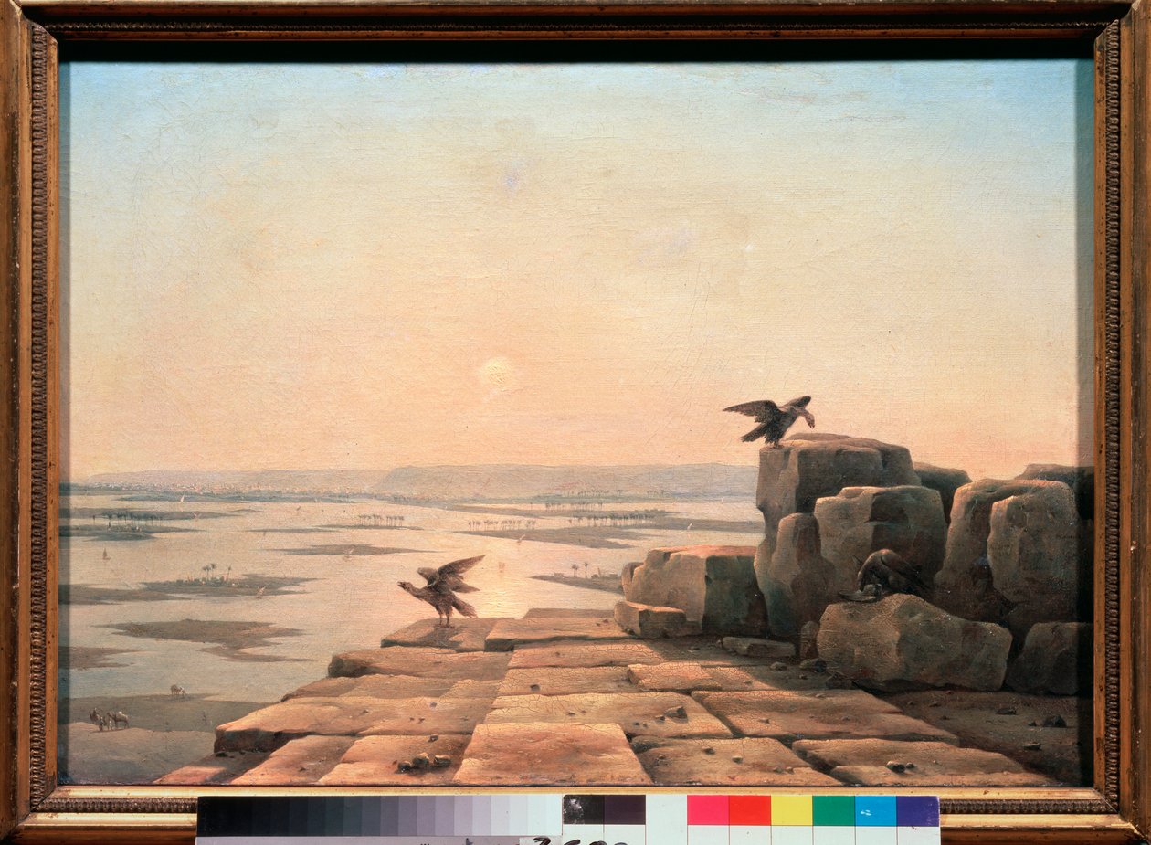 The Nile Floods (Egypt) - Overflow Of The Nile - Maleri af Grigori Grigorievich Tchernetsov (Chernetsov) (1802-1865), olie på lærred af Grigory Tchernezov
