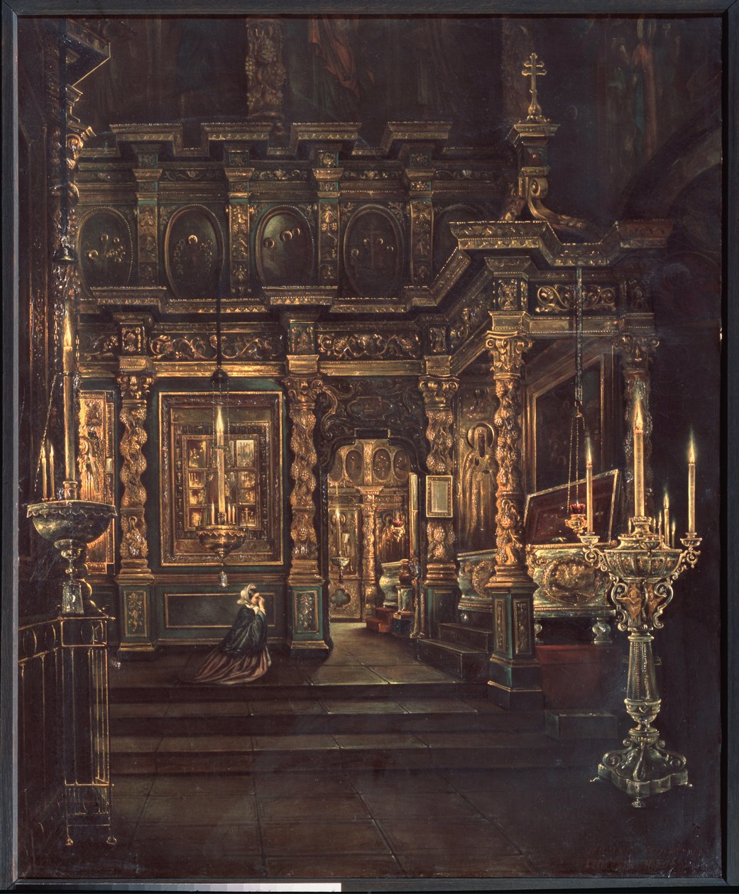 In the Assumption of the Blessed Virgin Cathedral in Rostov (In the Assumption of the Blessed Virgin Cathedral in Rostov) - Maleri af Grigori Vasilyevich Yurov (?-efter 1896), olie på lærred af Grigory Vasilievich Yurov