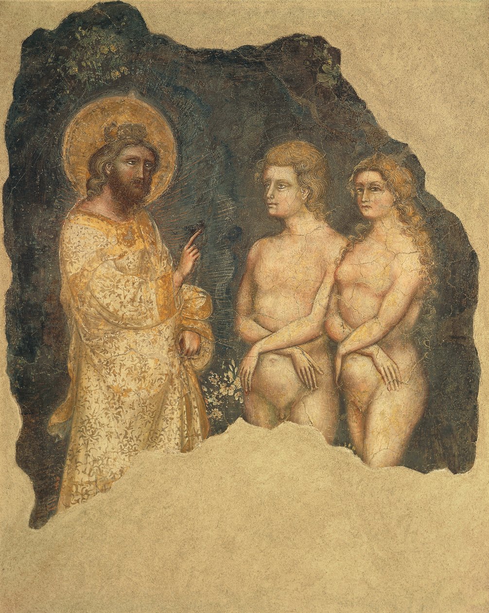 Adam og Eva før det evige, af Guariento (aktiv siden 1338, død ca. 1367), fresko, Carrarese Chapel, Galilean Academy of Arts and Sciences, tidligere Patavina, Padua, Italien, ca. 1350 af Guariento di Arpo