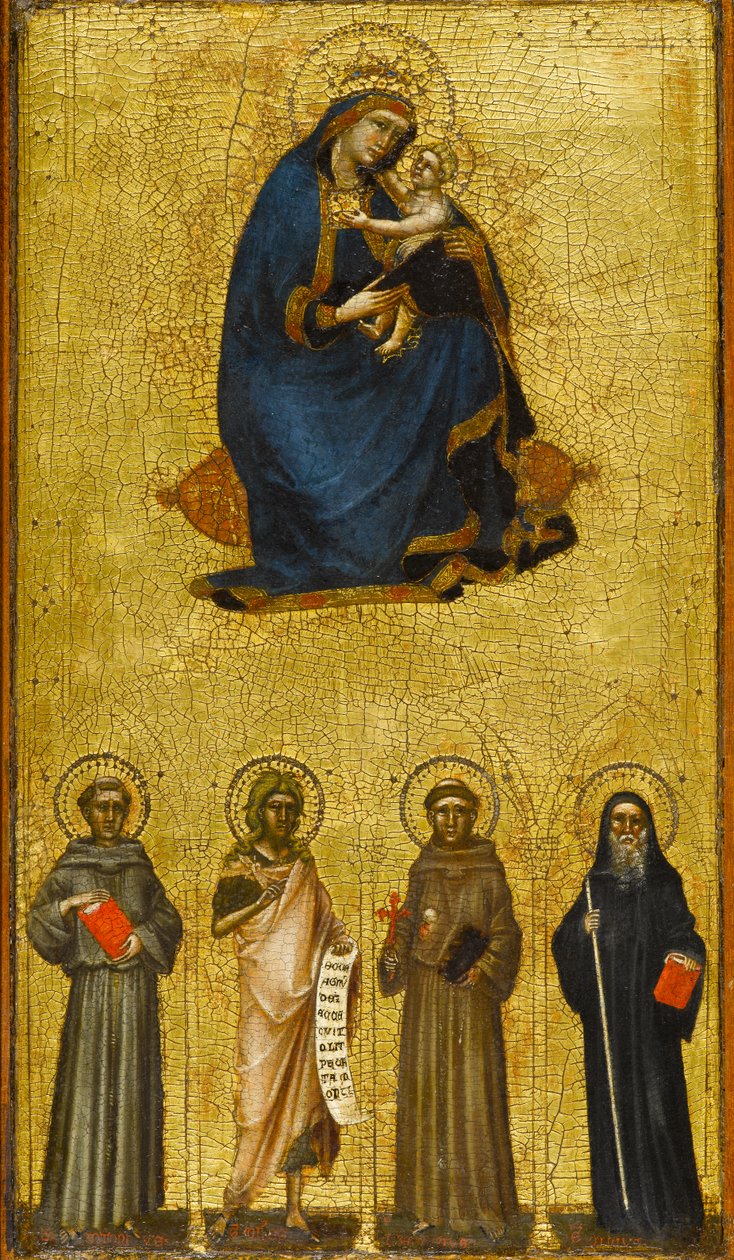 Madonna og barn med hellige, omkring 1360 (tempera og bladguld på poppelpanel) af Guariento di Arpo