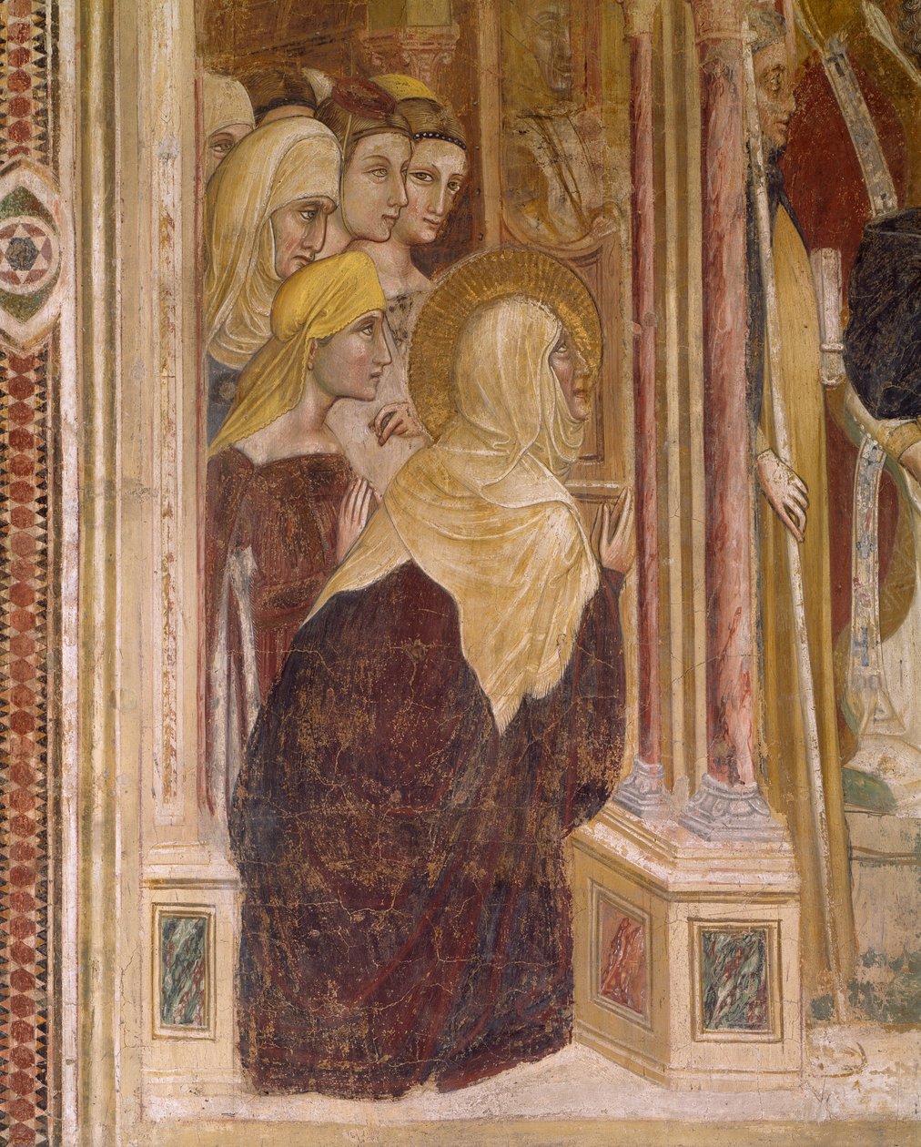 Monica med andre kvinder, der beder med klædninger af Saint Augustine, af Guariento, fresco af Guariento di Arpo