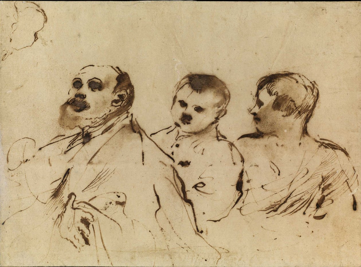 En biskop med to børn af Guercino