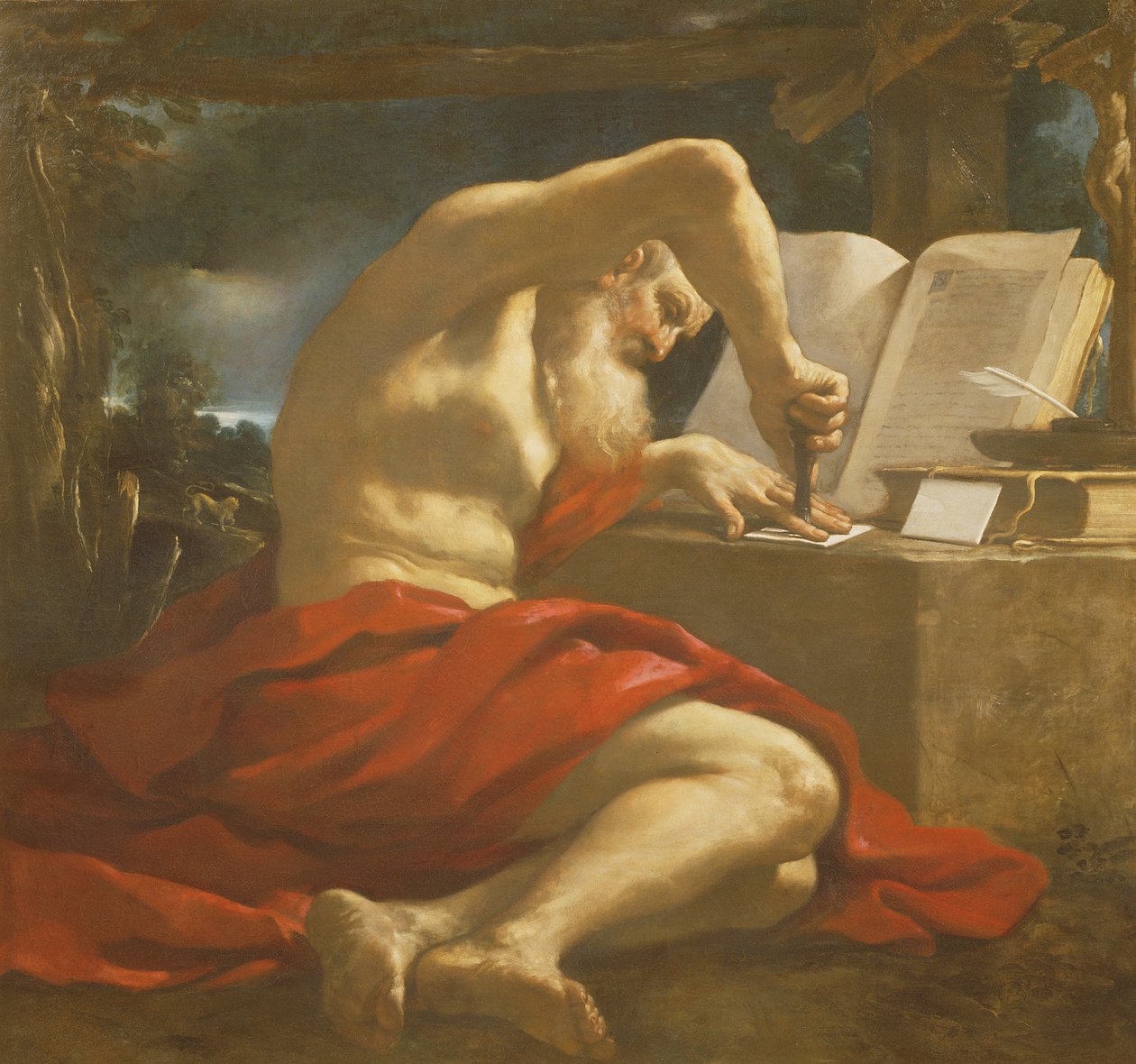 St. Hieronymus besegler et brev af Giovanni Francesco Barbieri