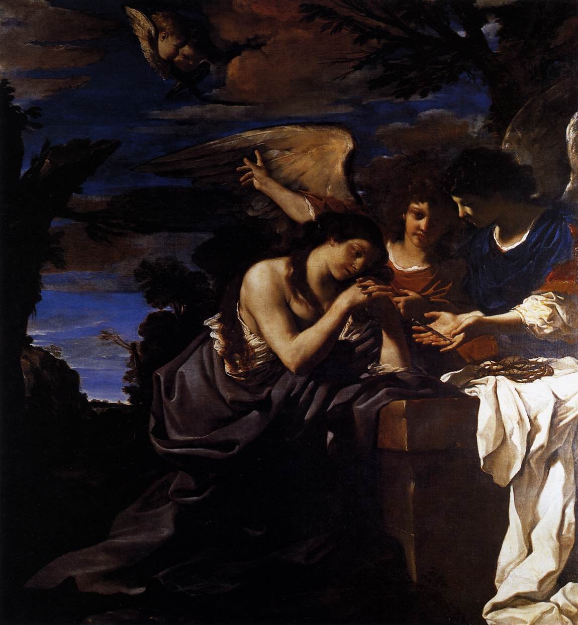 Magdalen og to engle af Giovanni Francesco Barbieri