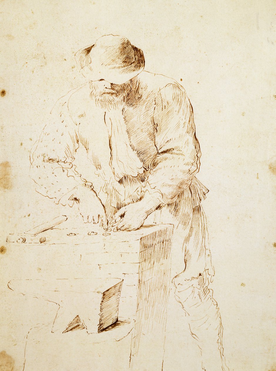 Møntprægemaskine, af Giovanni Francesco Barbieri, kendt som Guercino (1591-1666), Tegning, Italien af Guercino