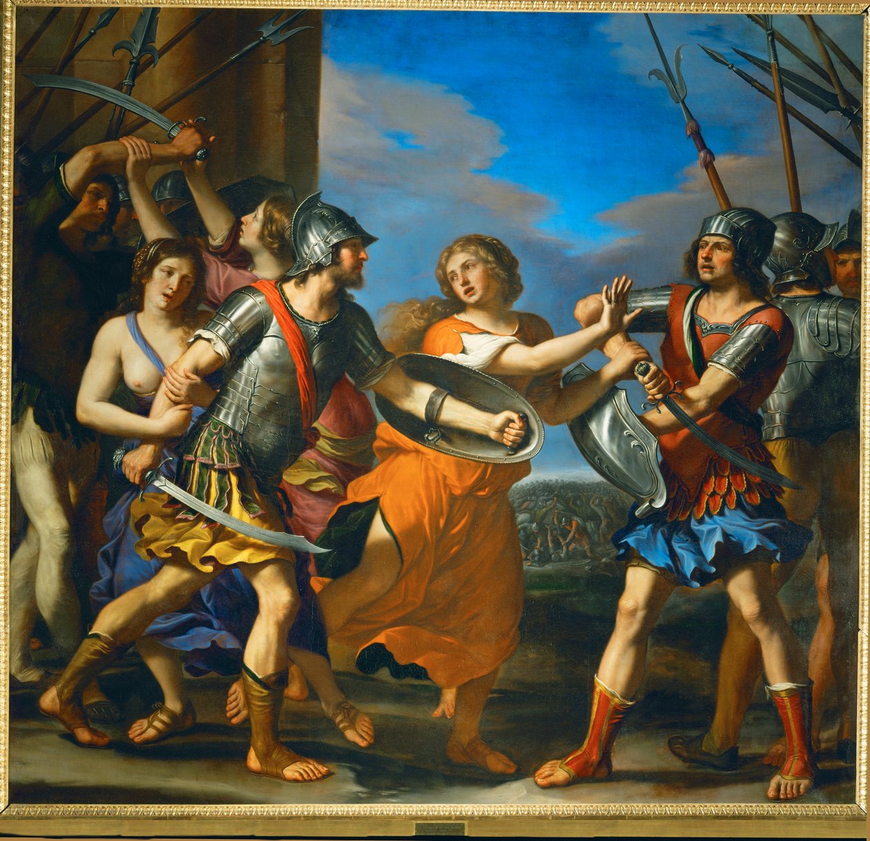 Hersilia adskiller Romulus og Tatius, sabinernes konge ... af Guercino (1591 1666)
