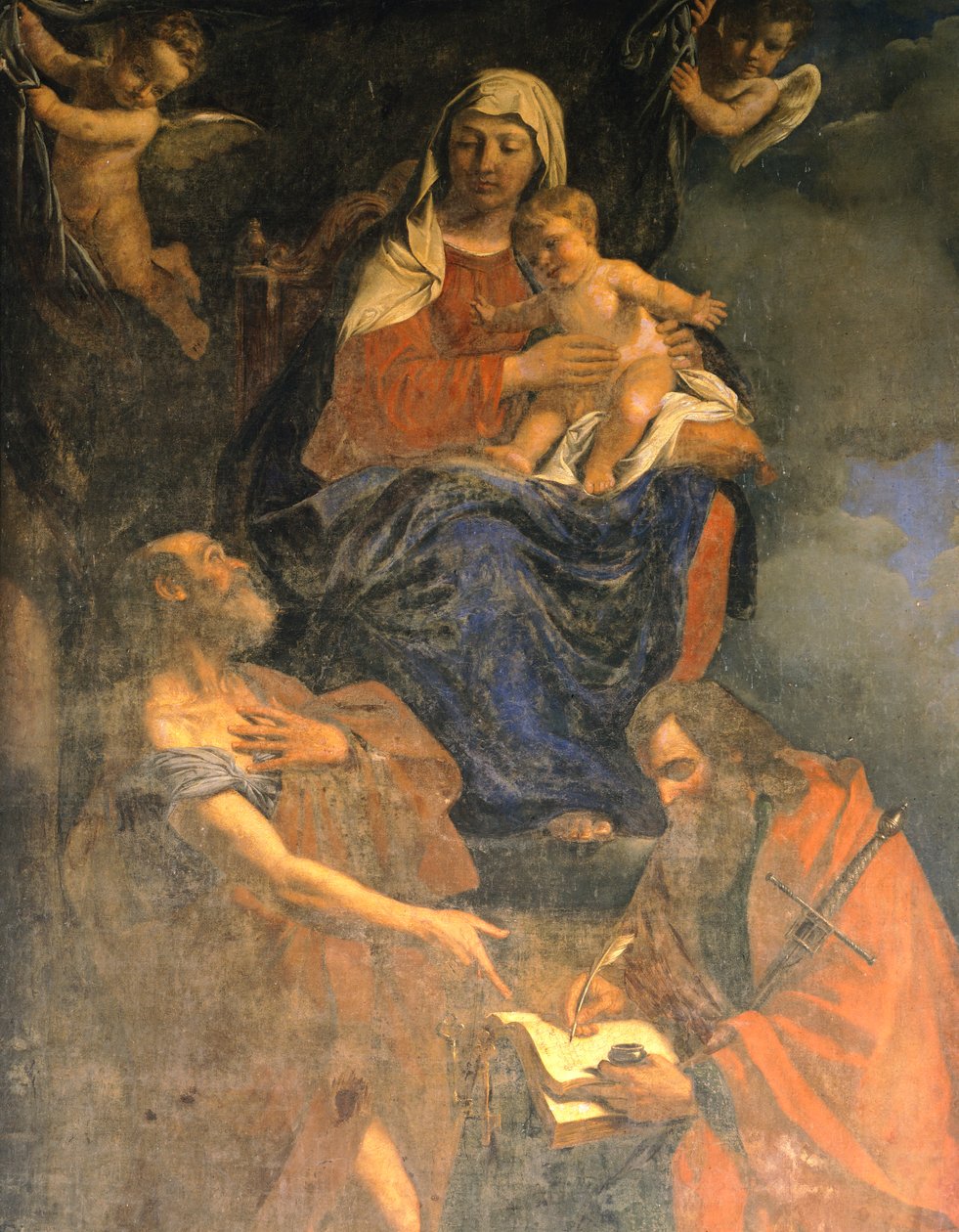 Madonna og barn med de hellige Peter og Paulus af Giovanni Francesco Barbieri, kendt som Guercino (1591-1666), olie på lærred, detaljer, Kapel af de hellige Peter og Paul, Pavia af Guercino