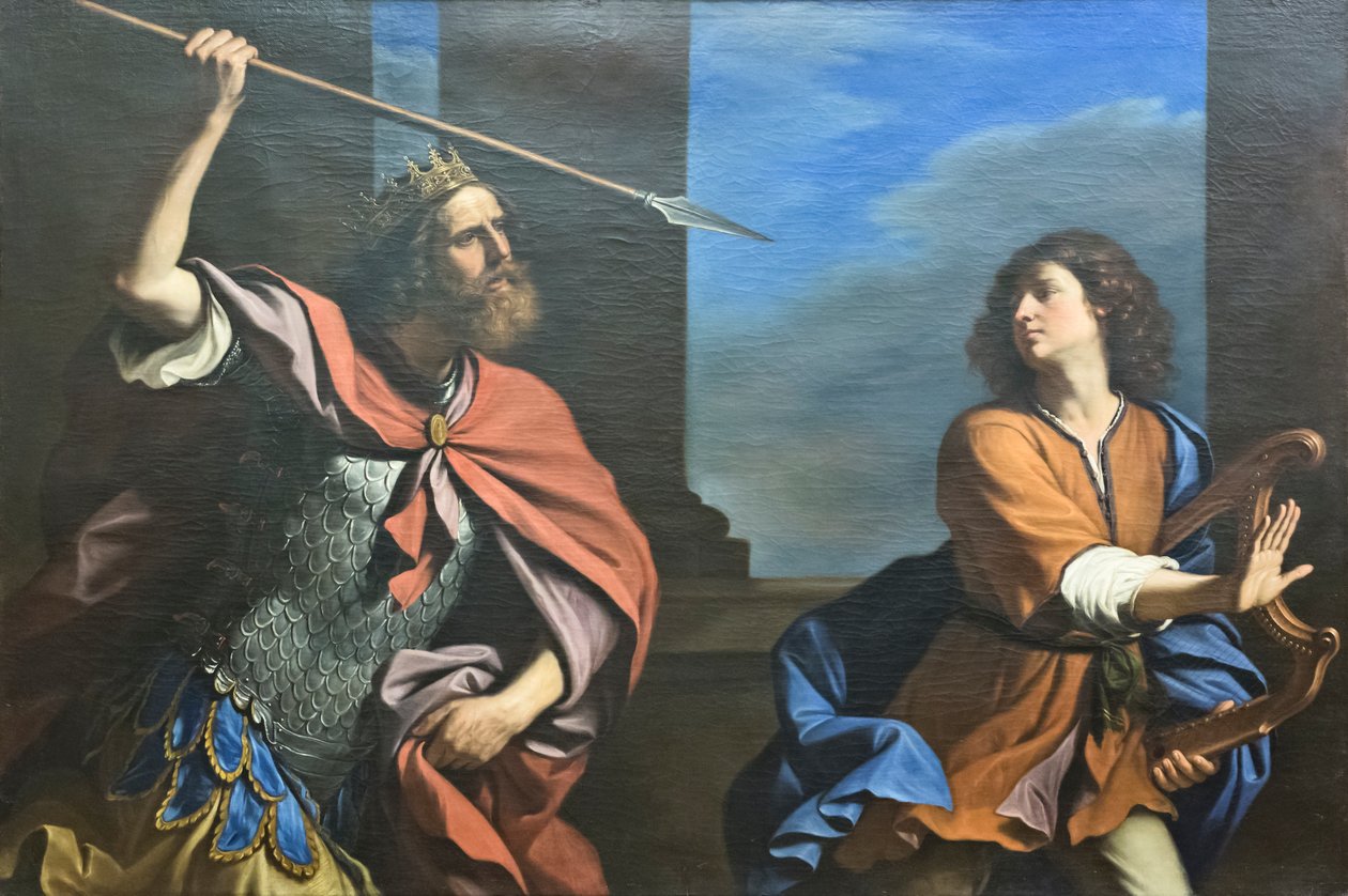 Saul forsøger at dræbe David med sit spyd af Guercino (1591 1666)