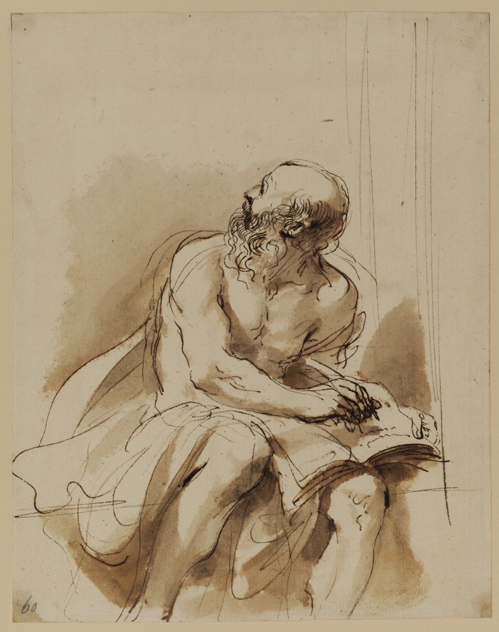 Siddende skikkelse af Sankt Hieronymus af Guercino (1591 1666)