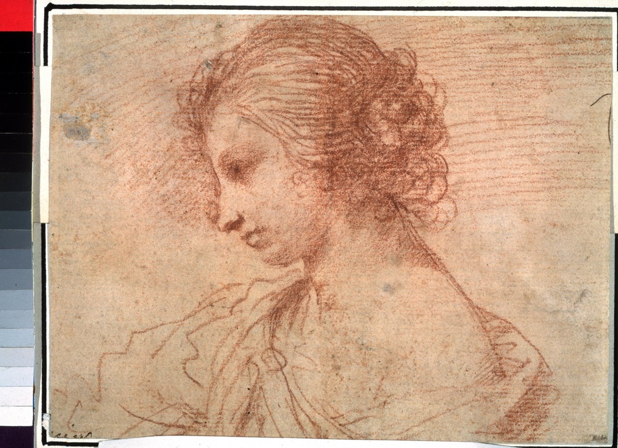 Portræt af en ung pige. (Brystportræt af en ung kvinde) af Guercino (1591-1666)