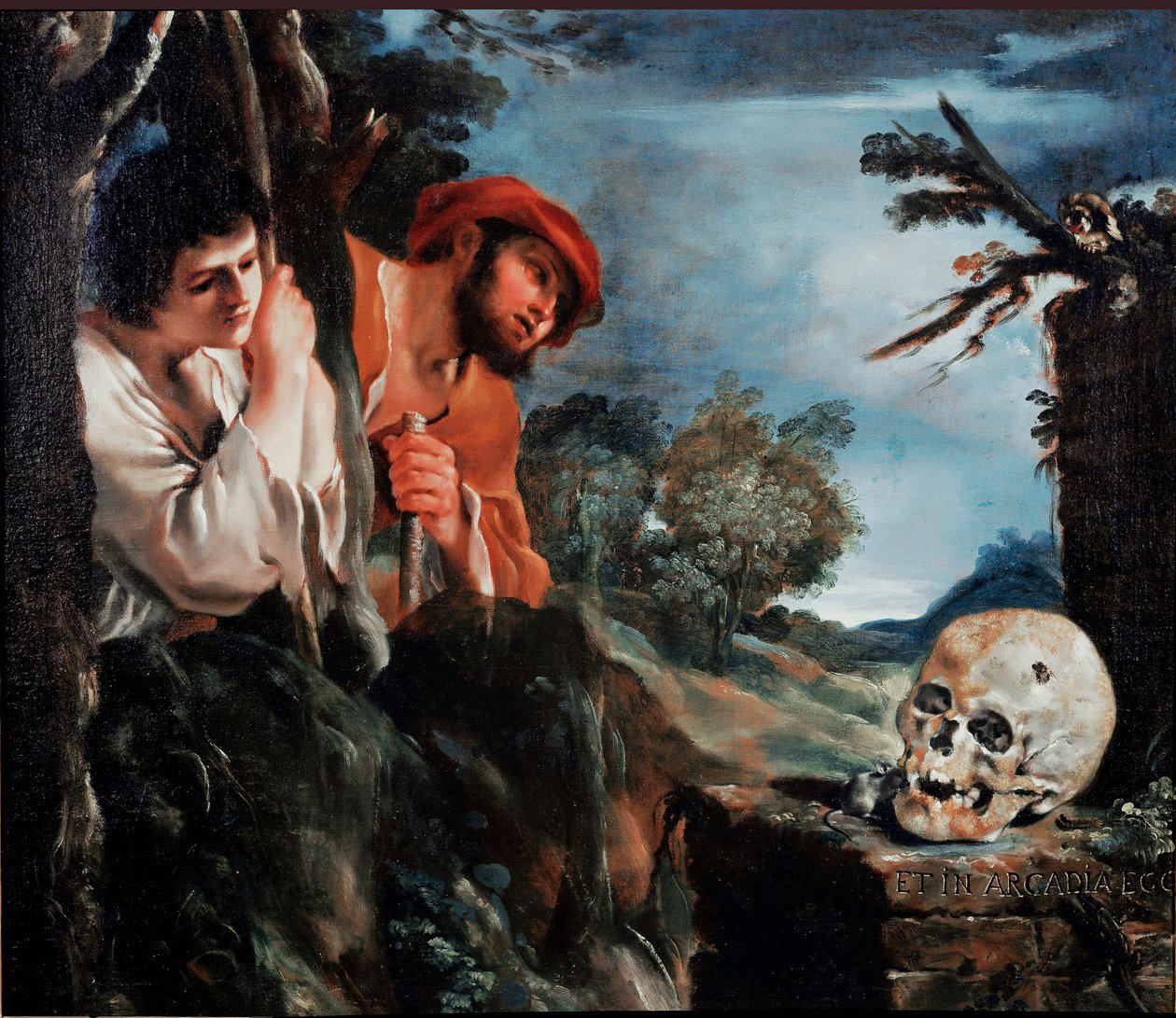 Hyrderne i Arcadia-mændene omkring en grav på den græske ø Peloponnes. Maleri (Vanita) af Giovanni Francesco Barbieri Guerchin ved Il Guercino (1591-1666) 1618 omkring Rom, Galleria Corsini af Guercino