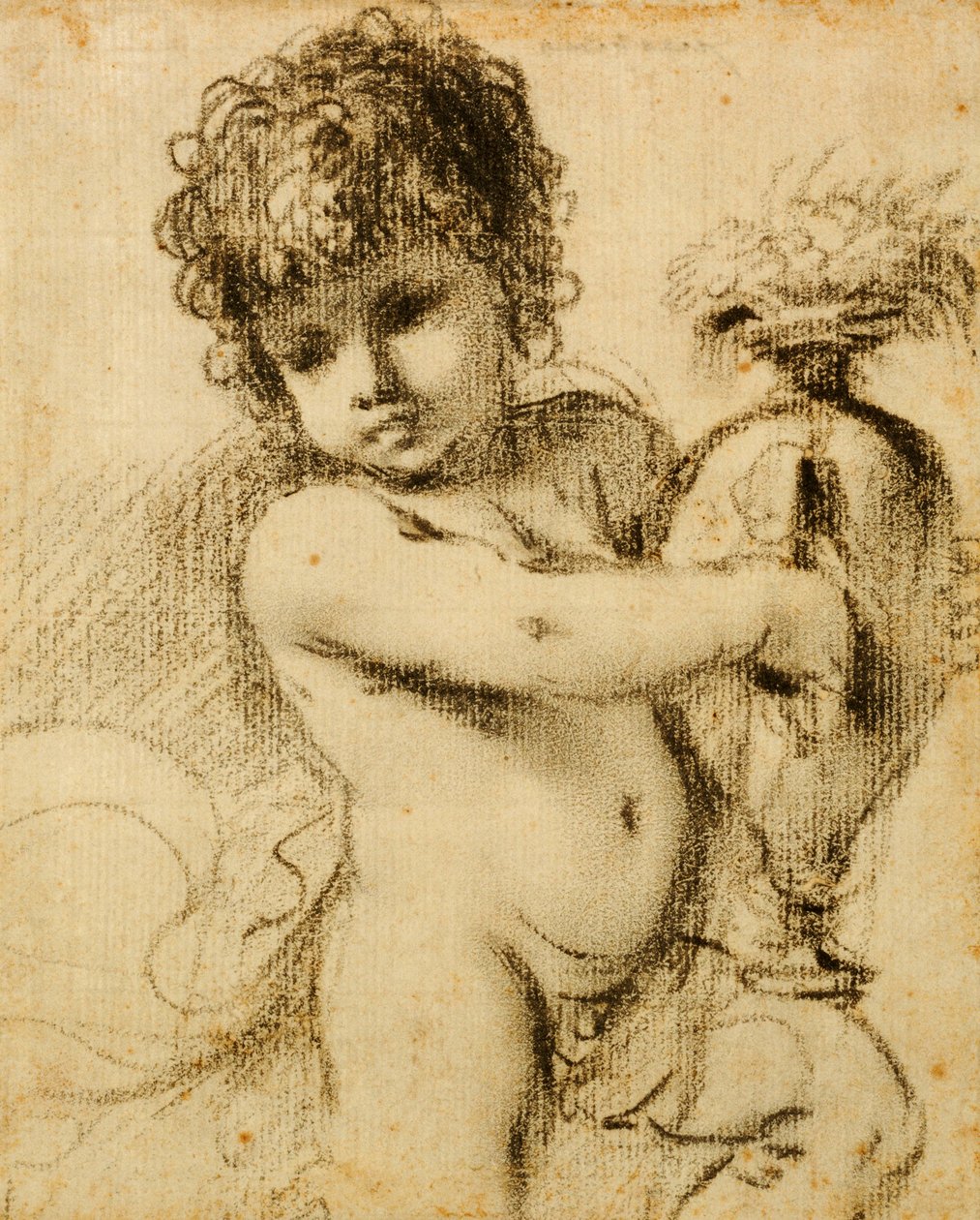 En Putto med en vase af Guercino
