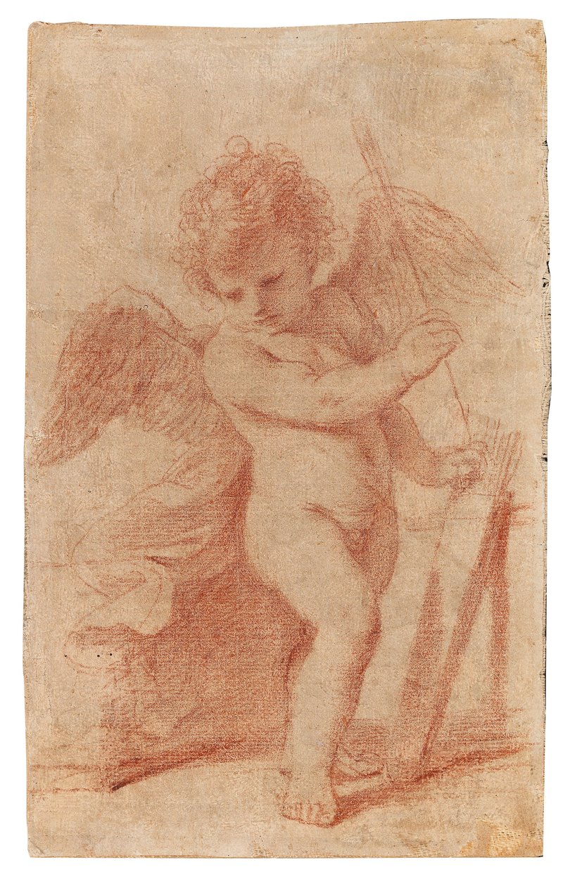 Amor lægger en pil væk i sit kogger. af Guercino