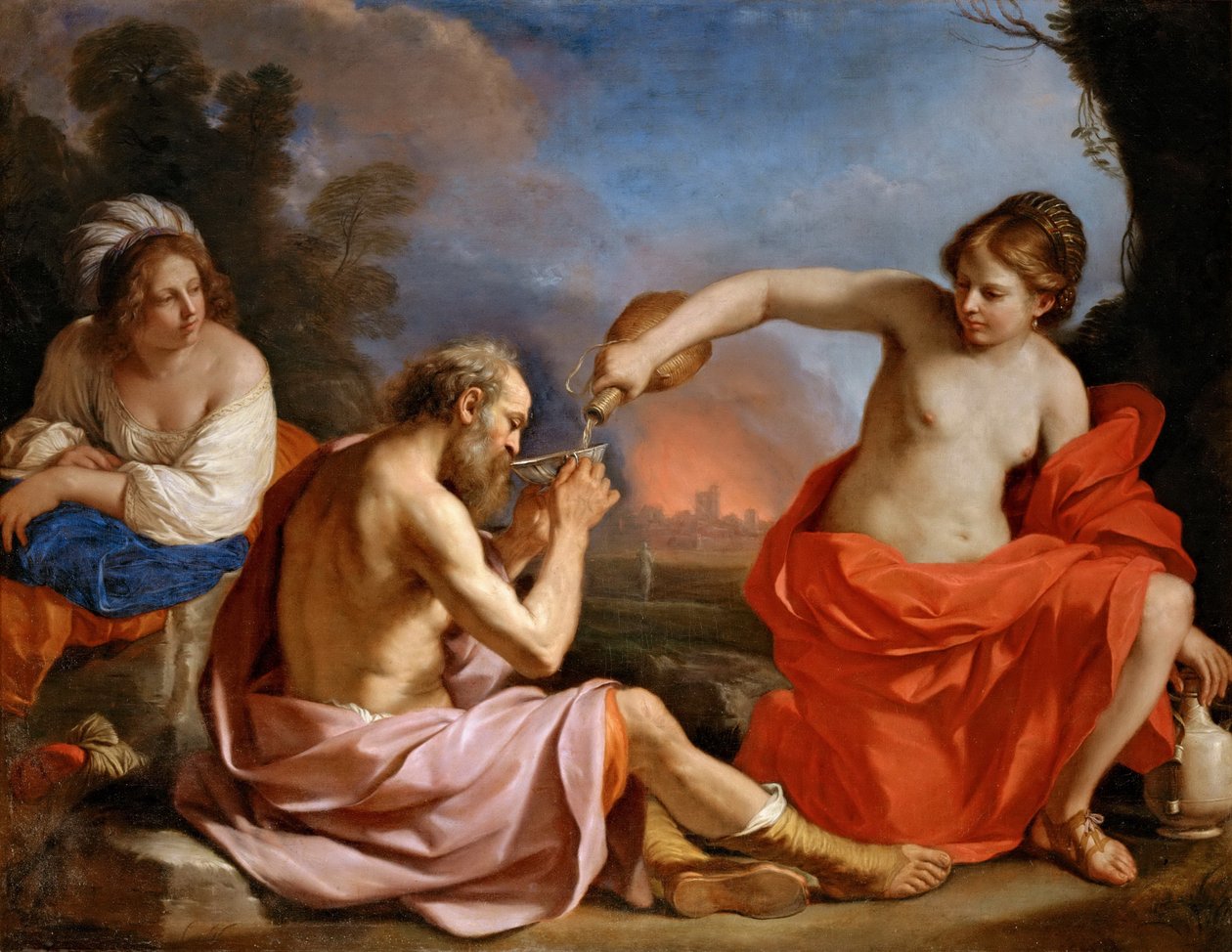 Fransk:  Loth et ses filles Lot og hans døtre af Guercino