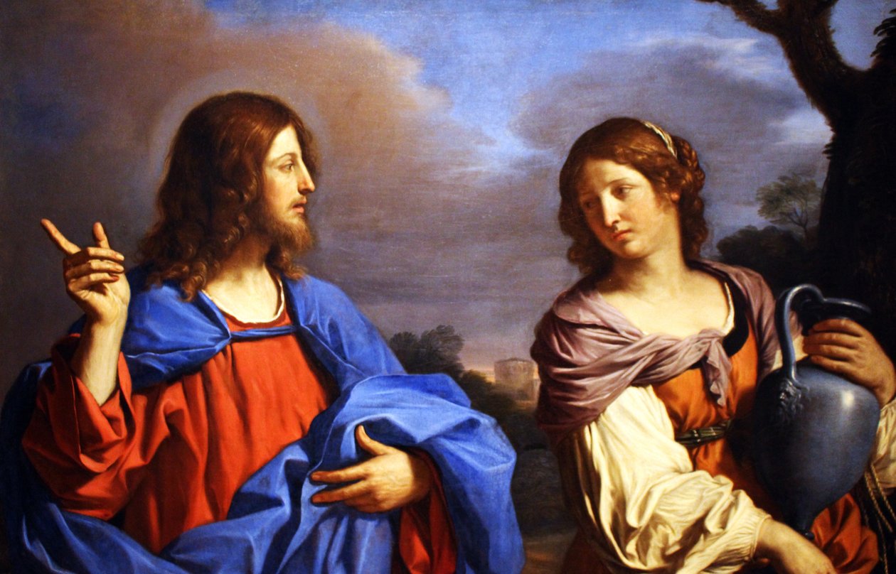 Italiensk:  Cristo e la Samaritana al pozzo Kristus og kvinden fra Samaria ved brønden af Guercino