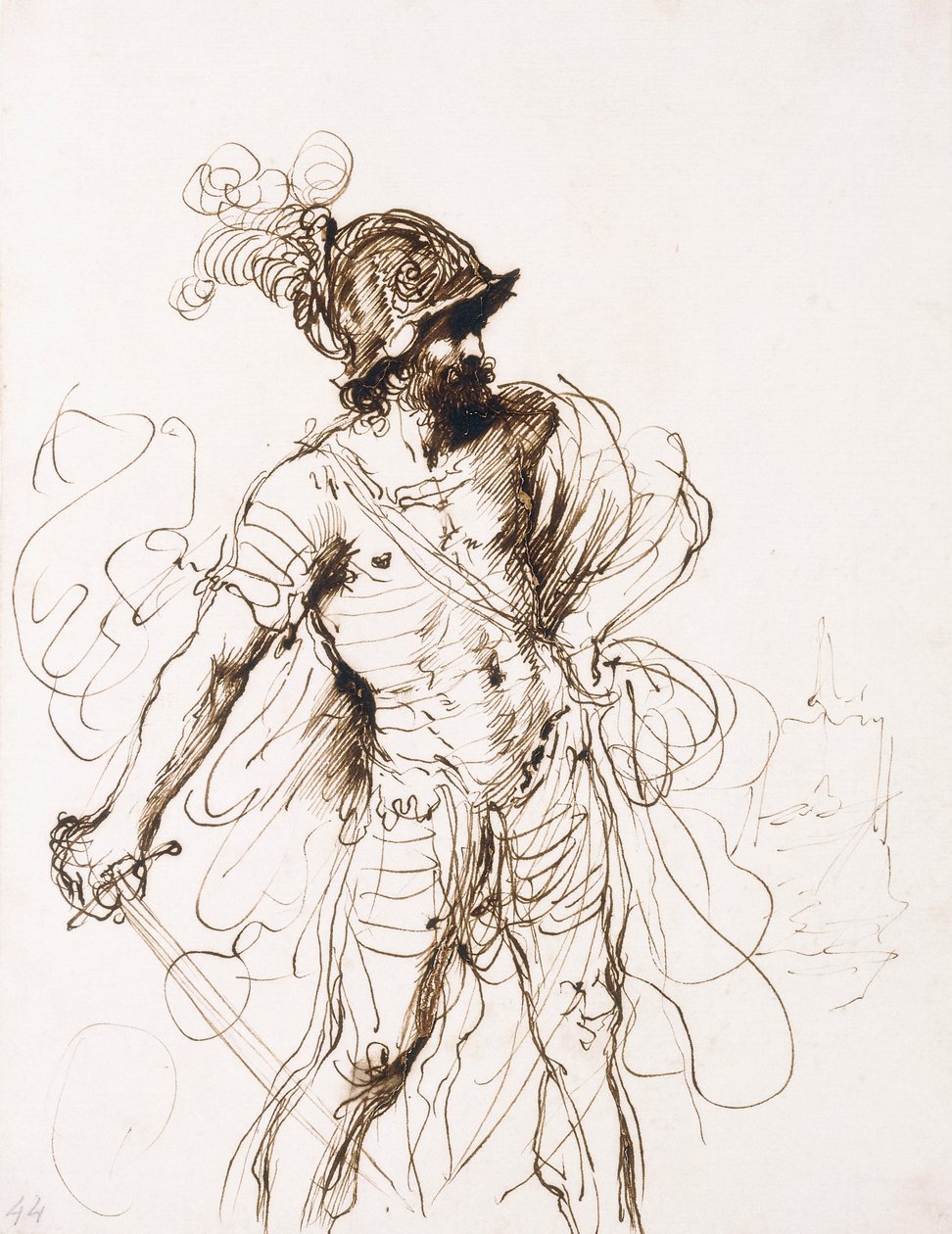 Mars, hans sværd trukket, drejet til højre, af Guercino
