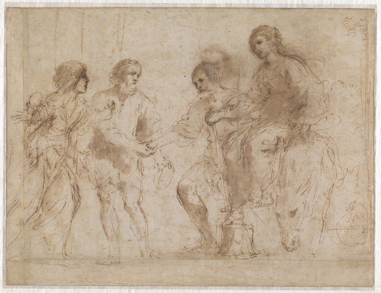 Mødet mellem Maria og Josef foran Elisabeths og Zacherias’ hus (forsiden) Maria og Elisabeth ved foden af en trappe (bagsiden) af Guercino
