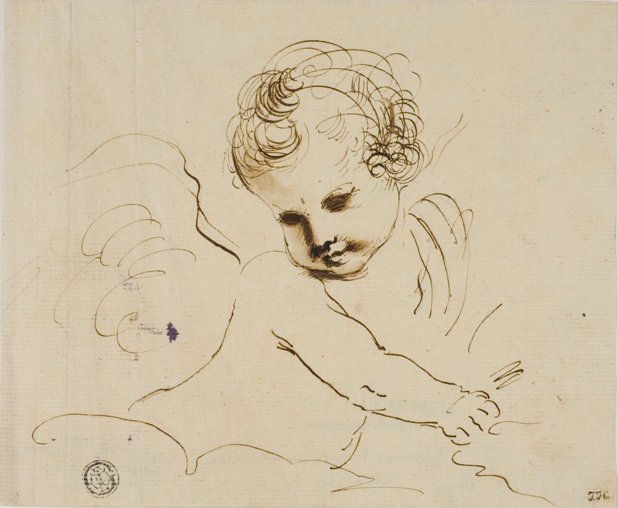 Putto i skyerne af Guercino