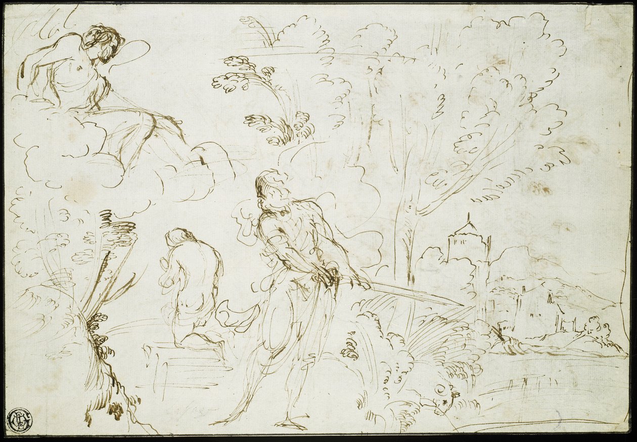 Isaks ofring (recto); Jakobs drøm (verso) af Guercino