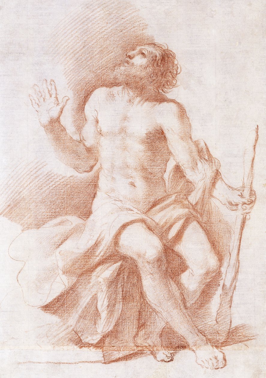 Sankt Paul Eremitten, ser op til venstre og holder en pind, ca. 1637-8 af Guercino