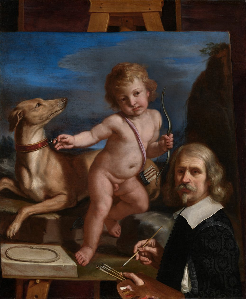 Selvportræt foran et maleri af »Amor Fedele« af Guercino
