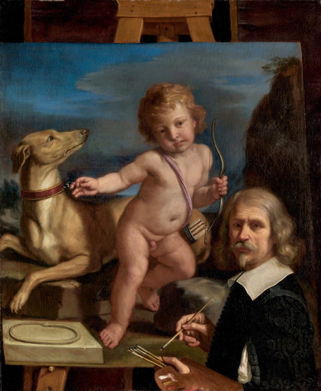Selvportræt før et maleri af Amor Fedele, 1655. af Guercino