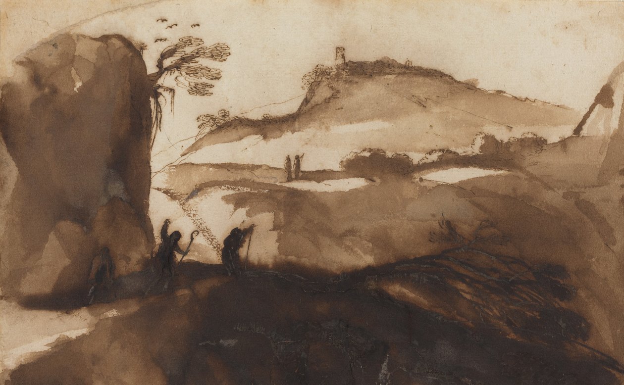 Hyrder, der kigger ned i en afgrund af Guercino