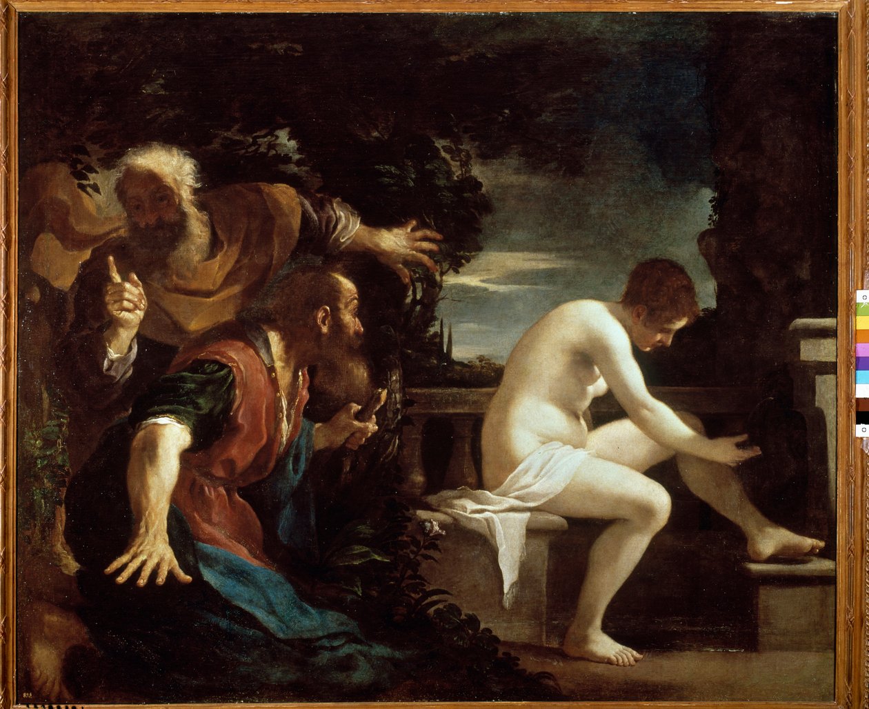 Suzanne and the elders Painting by Giovan Francesco Barbieri dit il Guercinodani af Guercino