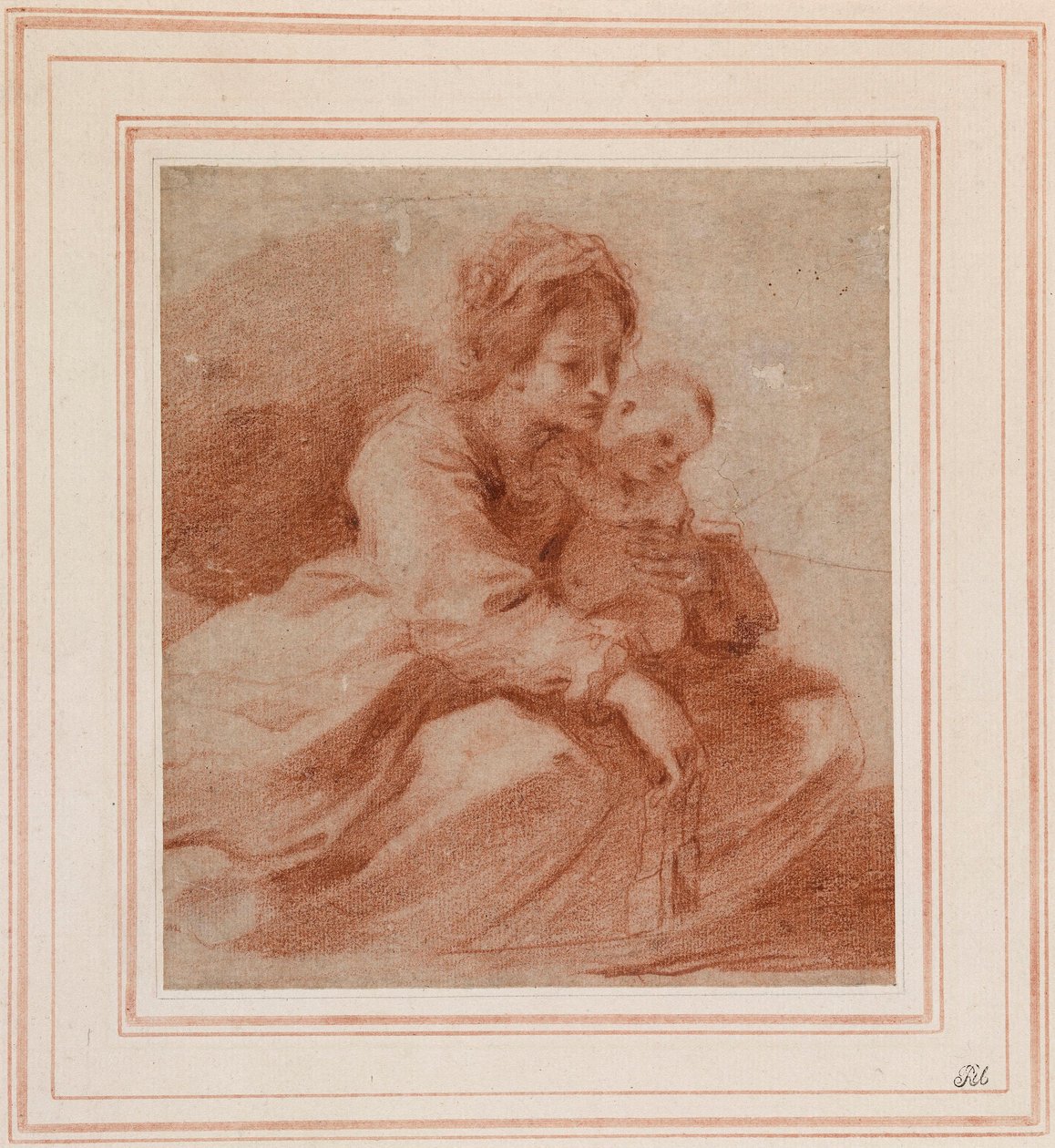 Die Jungfrau und das Kind (für die Madonna del Carmine, die einem Karmeliter ein Skapulier überreicht, in der Pinacoteca Civica von Cento, ca. 1615) af Guercino