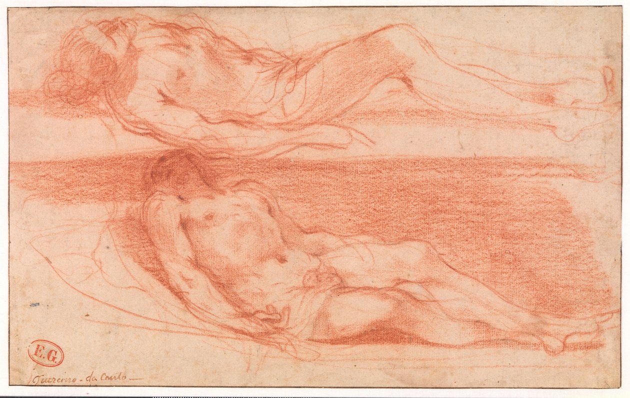 To studier af liggende halvnøgen mand af Guercino