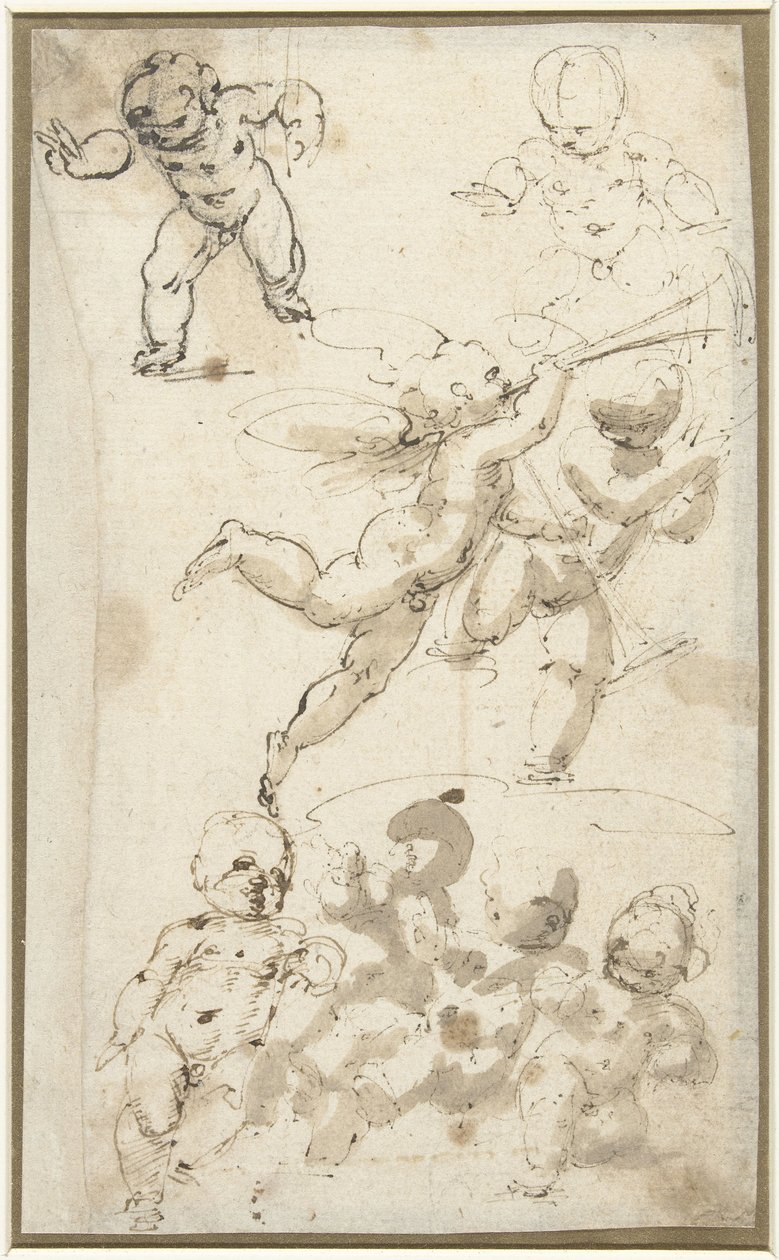 Putti og en flydende engel af Guglielmo Caccia