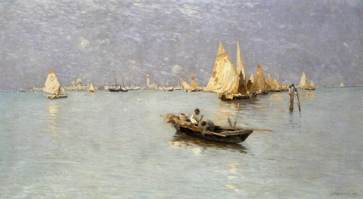 Sejlbåde i venetiansk lagune af Guglielmo Ciardi