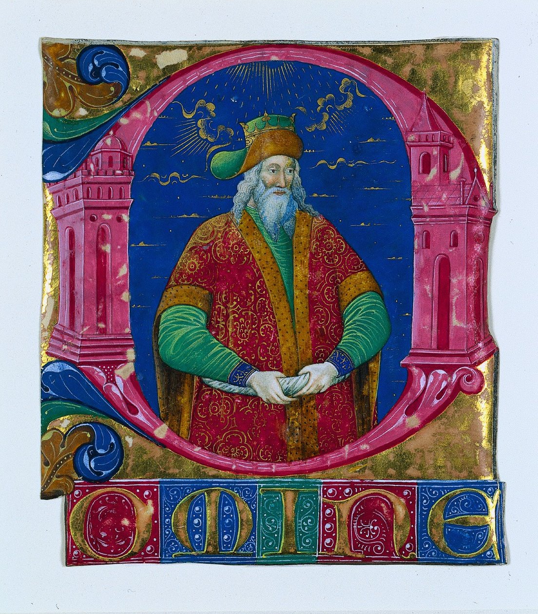 Indledende D[omine] fra en korbog: Kong Salomon, ca. 1470-1480. af Guglielmo Giraldi del Magri [or del