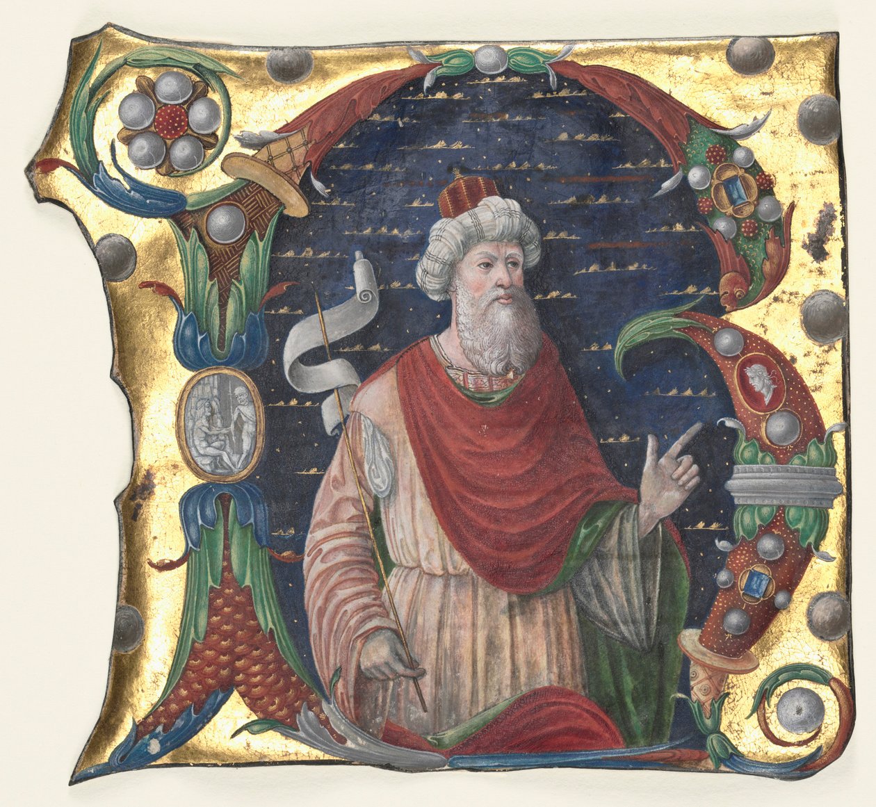 Indledende R fra en korbog med kong David, ca. 1470-1480. af Guglielmo Giraldi del Magri [or del