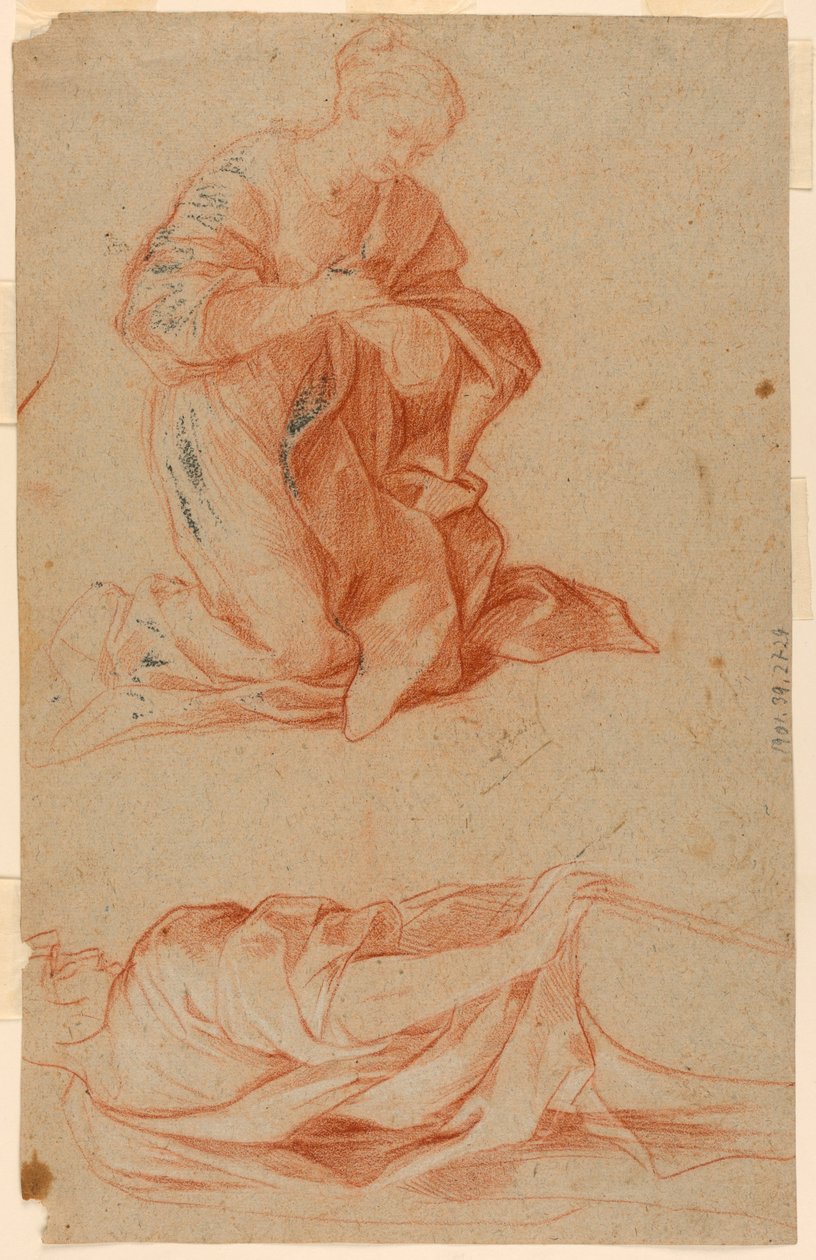 Tegning, Studier af Jomfru Maria og en stående mand, ca. 1660 af Gugliemo Cortese