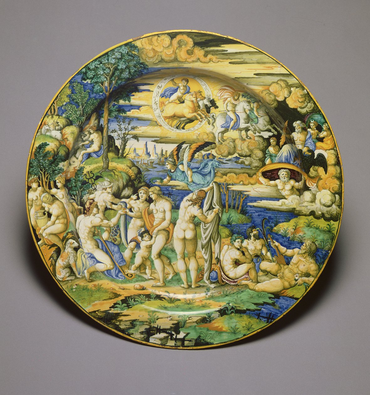 C.59-1927 Fad, der forestiller dommen i Paris, c.1544-50 (tinglaseret lertøj) af Guido Durantino