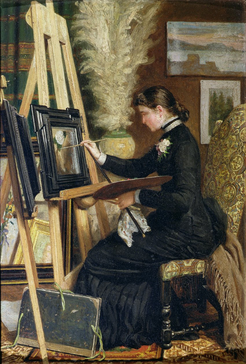 Portræt af Josephine Gillow maleri ved et staffeli, 1880 af Guido Guidi
