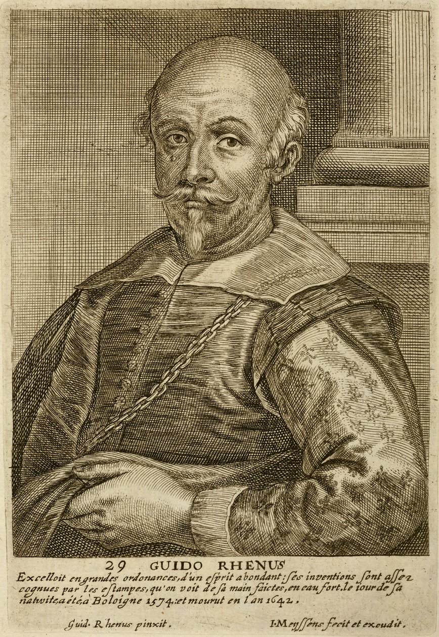 Selvportræt, plade 29 fra en serie portrætter af kunstnere, graveret af Joannes Meyssens (1612-70) af Guido Reni