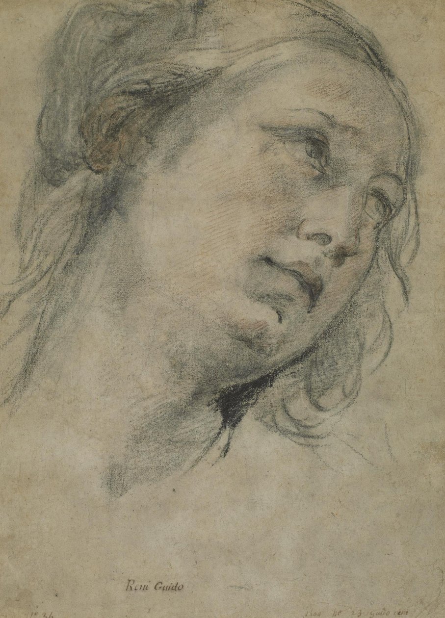 Hovedet på en ung kvinde, der kigger opad af Guido Reni