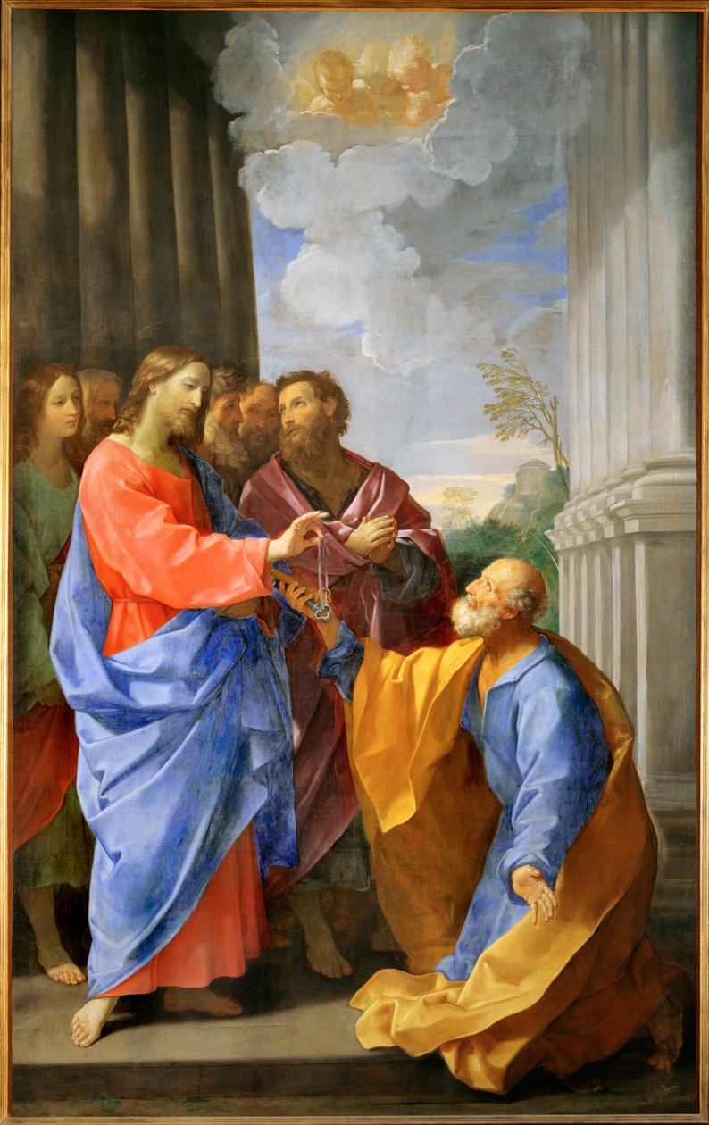 Le Christ remettant les clefs a Saint Pierre - Kristus giver nøglerne til Sankt Peter ... af Guido (follower of) Reni