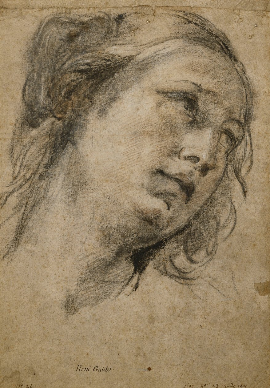 Hovedet af en kvinde, der ser op til højre, af Guido Reni