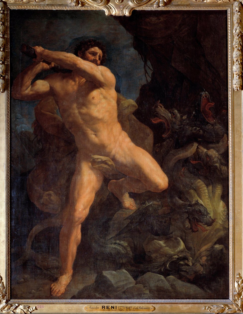 Hercules Terrassing the Hydra of Lerne Maleri af Guido Reni dit le Guide (1573-1642) 1617 Søn. 2,6x1,9 m af Guido Reni