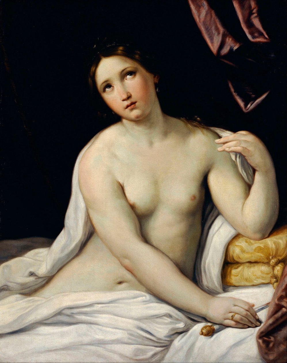 ""Lucrece"" Lucrece (Lucrezia, Lucretia, romersk dame fra det 6. århundrede f.Kr.) begår selvmord efter at være blevet offer for vold fra sin fætter Sextus Tarquin, søn af Tarquin den Superb - Maleri af Guido Reni dit le Guide (1575- 1642), omkring 1637 -  af Guido Reni