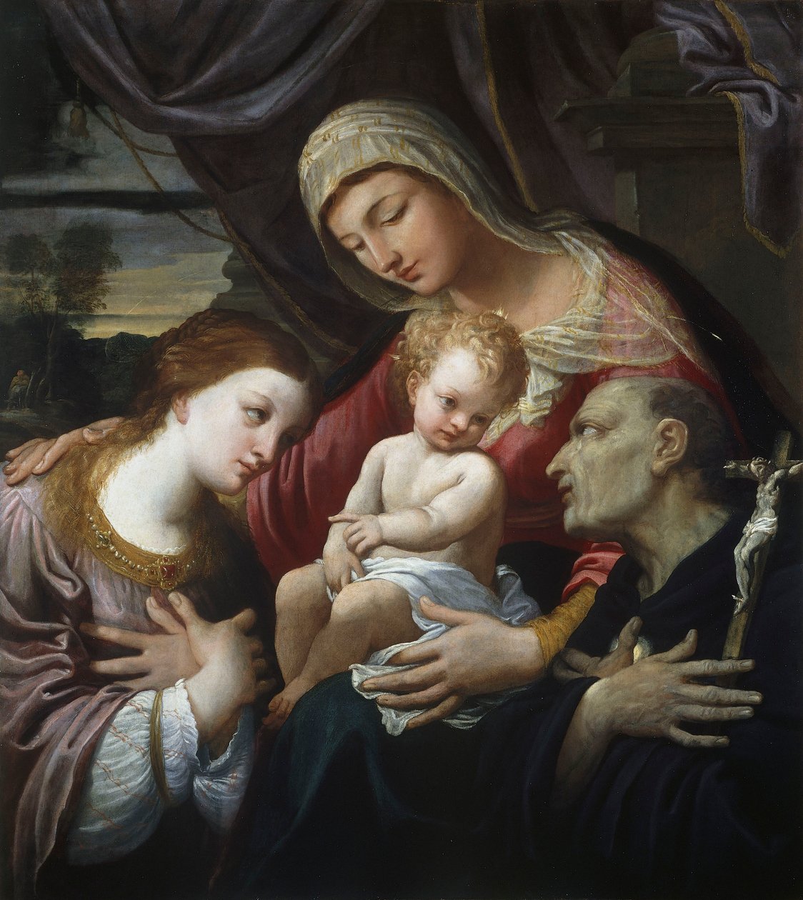 Madonna ja lapsi pyhien kanssa, Guido Reni (1575-1642), öljy kankaalle af Guido Reni
