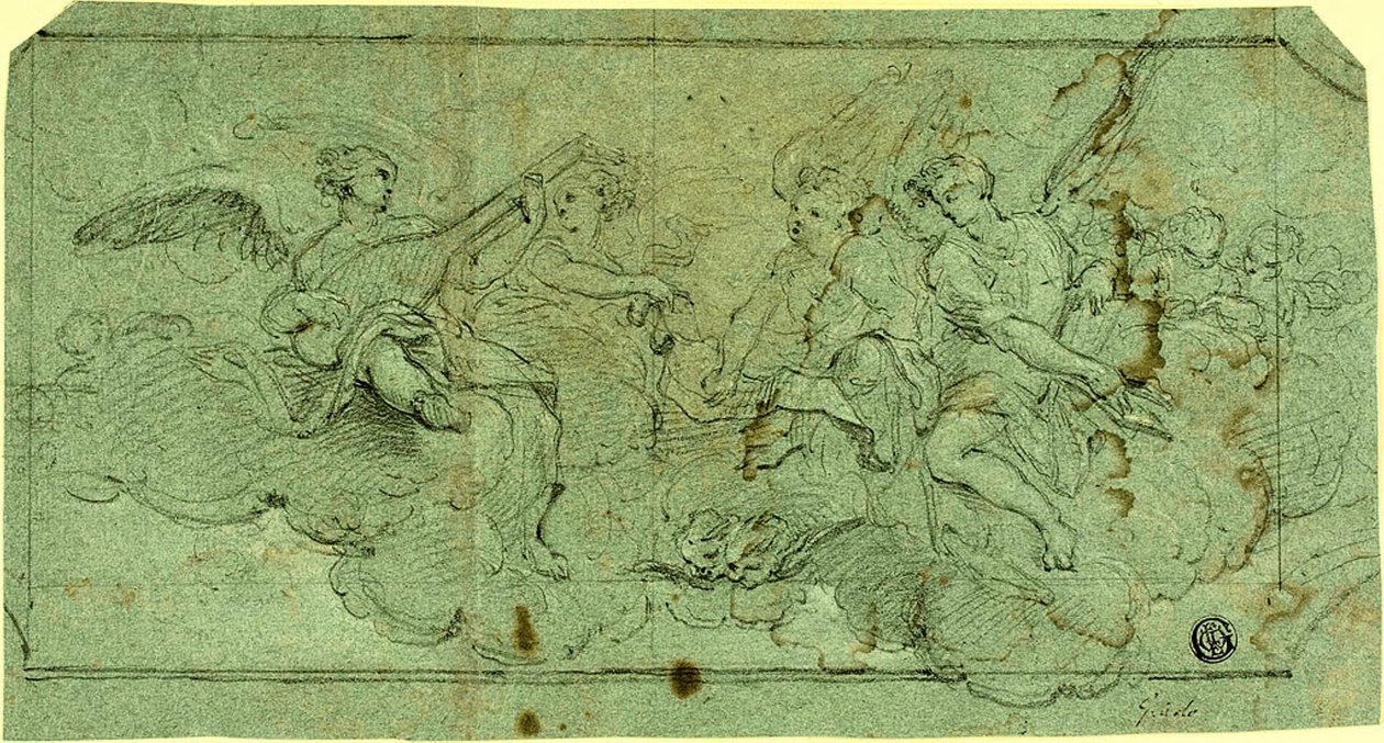Musiker Engle i Skyer (rekto); Siddende præst (verso) af Guido Reni