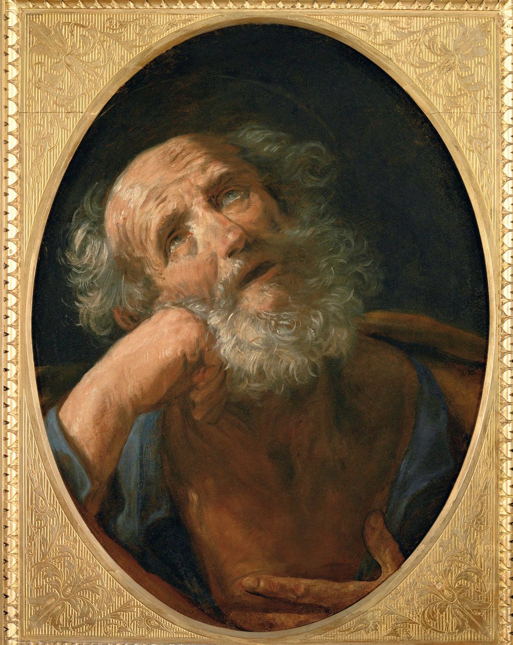 Den bodfærdige Sankt Peter - Der reuige Petrus ... (maleri på lærred) af Guido Reni