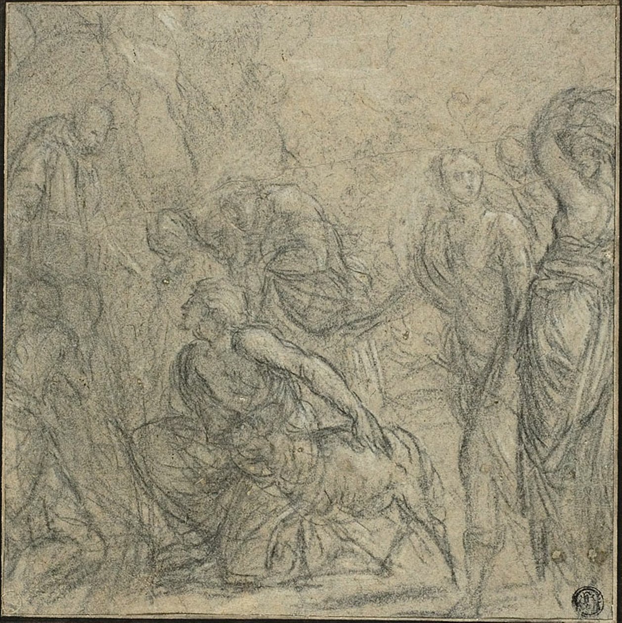 Studie for Sankt Benedikt, der modtager gaver fra bønderne af Guido Reni