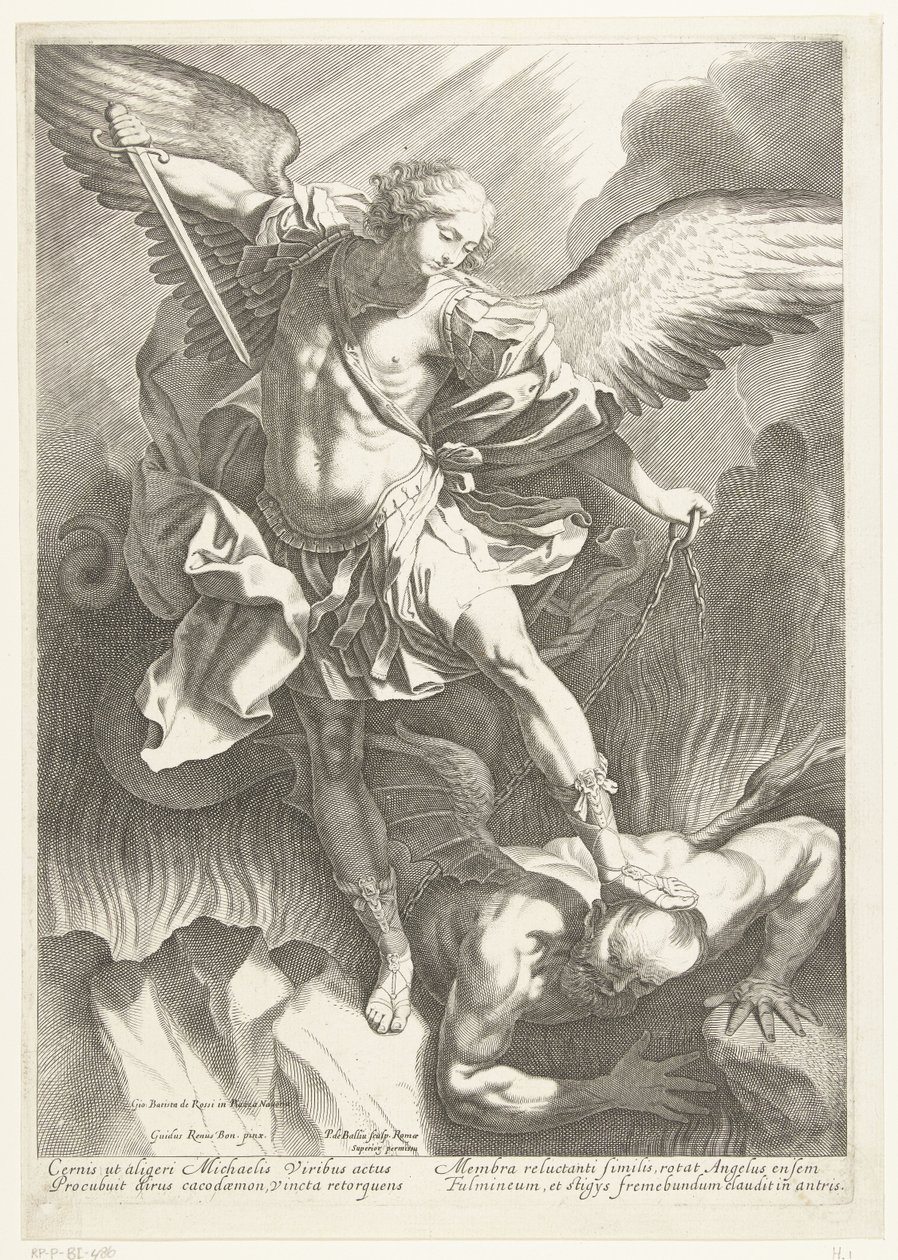 Ærkeenglen St. Michael besejrer Djævelen, indgraveret af Pieter de Bailliu, 1623-60 af Guido Reni
